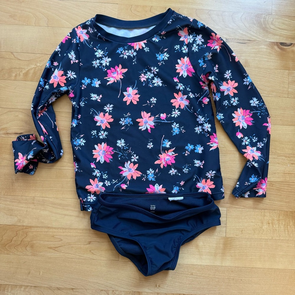 GAP Kids Navy Floral Swim Rashguard Set